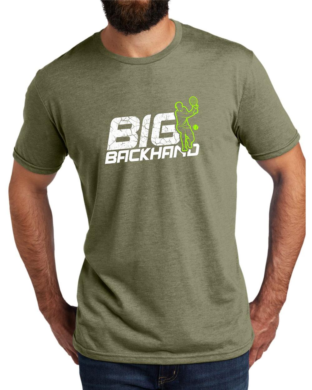 AL2004T16 Men's Tri-Blend Big Backhand Tennis LifeStyle T-Shirt, color: Olive You Green