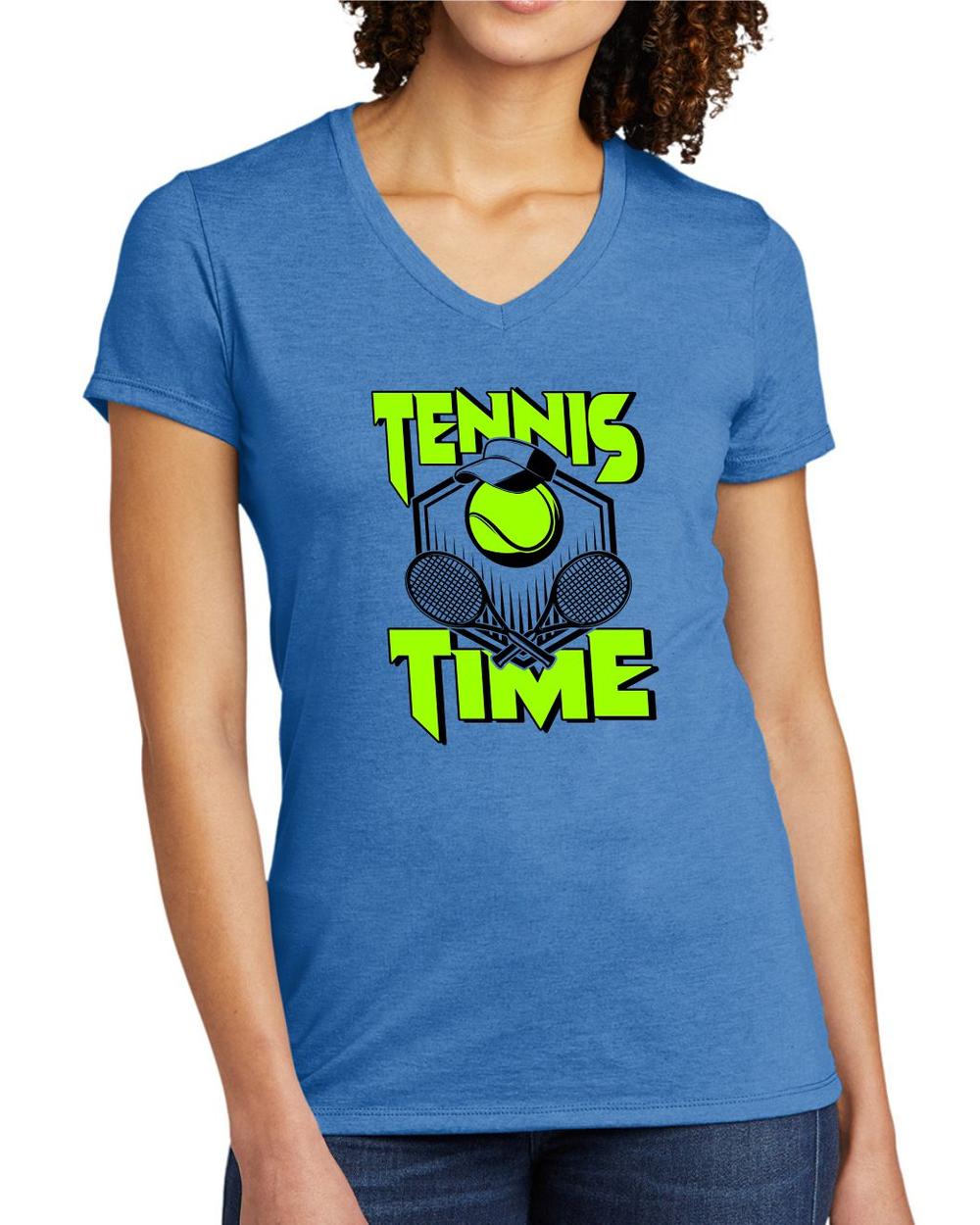 BMT Women's Tri-Blend V-Neck Tennis Time LifeStyle T-Shirt, color: Azure Blue