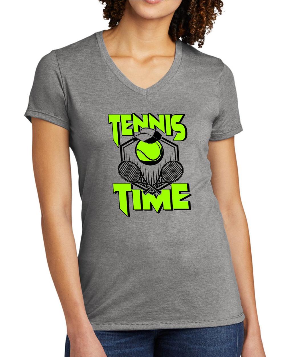 BMT Women's Tri-Blend V-Neck Tennis Time LifeStyle T-Shirt, color: Aluminum Grey