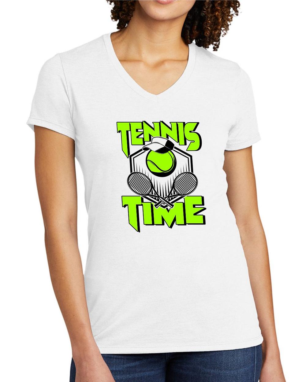 BMT Women's Tri-Blend V-Neck Tennis Time LifeStyle T-Shirt, color: Fairly White