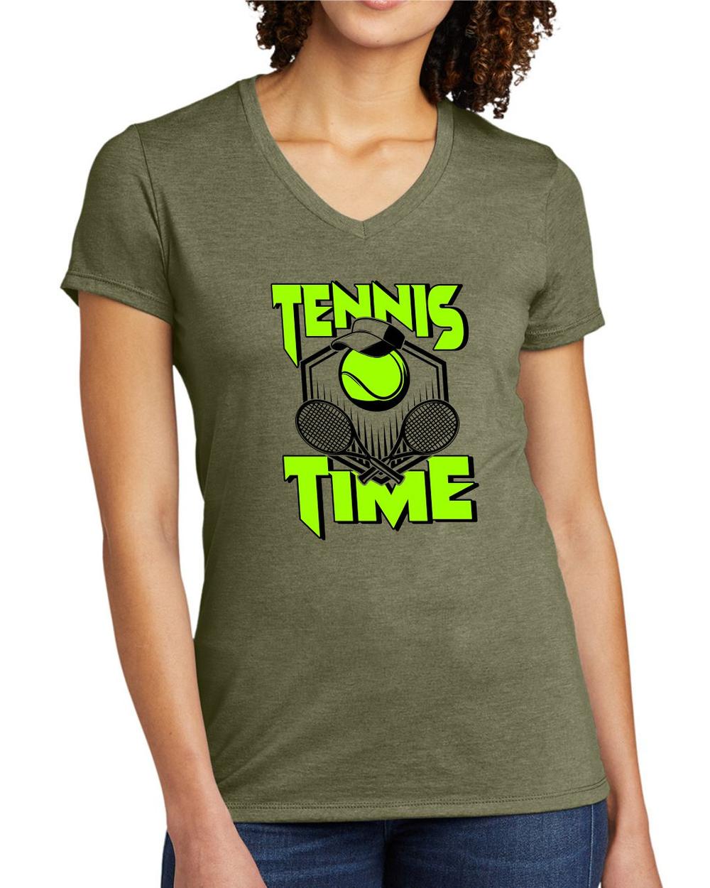 BMT Women's Tri-Blend V-Neck Tennis Time LifeStyle T-Shirt, color: Olive You Green
