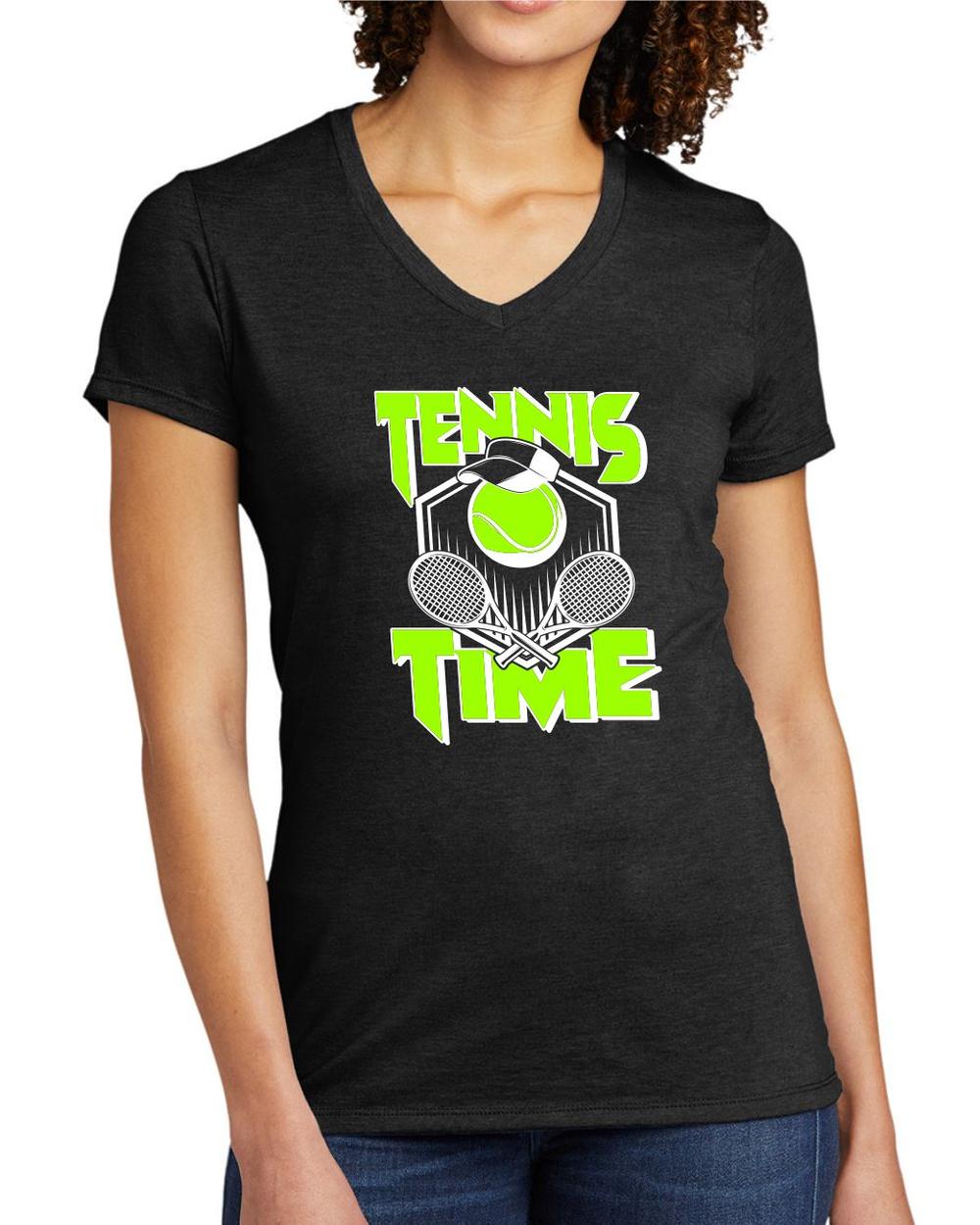BMT Women's Tri-Blend V-Neck Tennis Time LifeStyle T-Shirt, color: Space Black