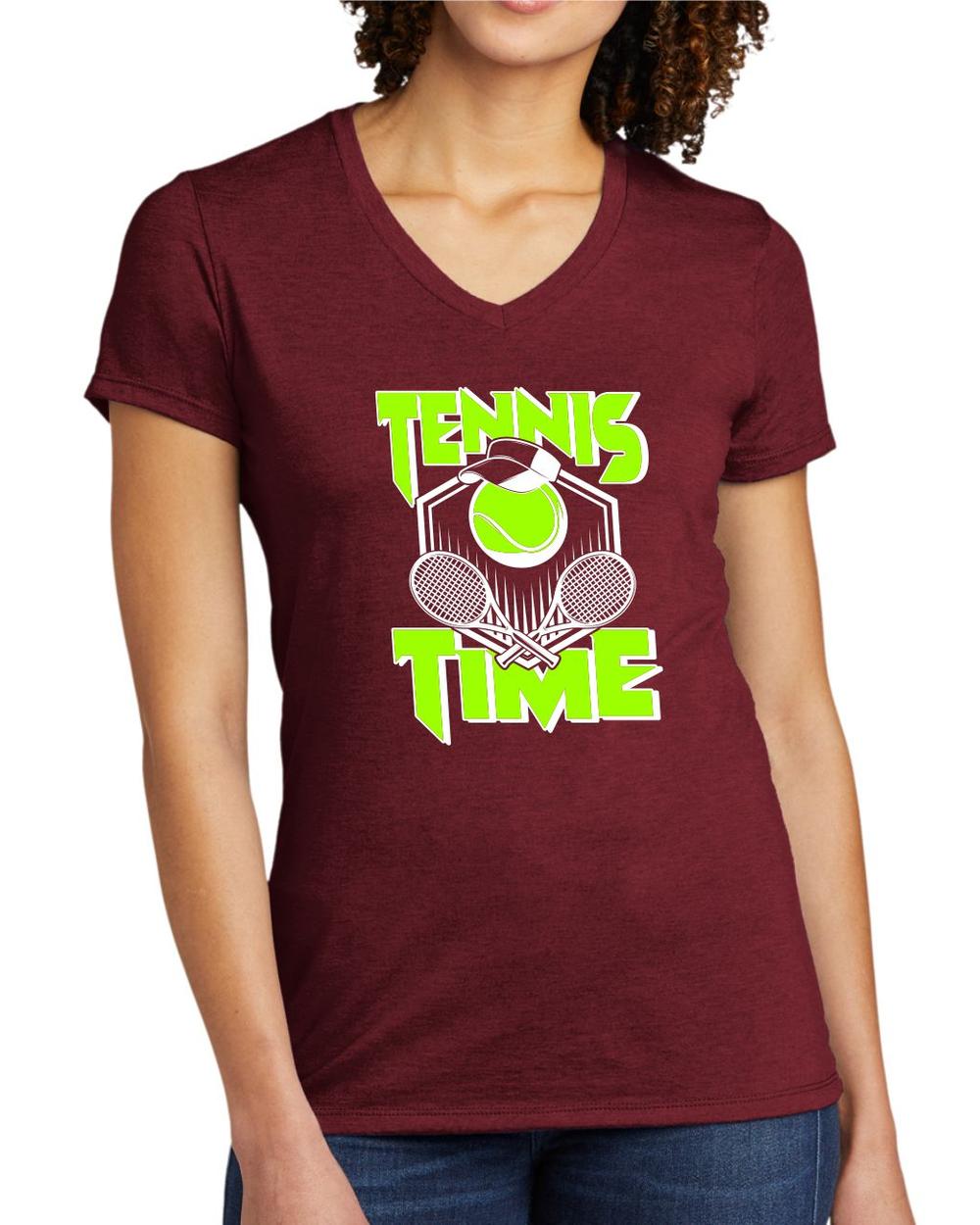 BMT Women's Tri-Blend V-Neck Tennis Time LifeStyle T-Shirt, color: Vino Red