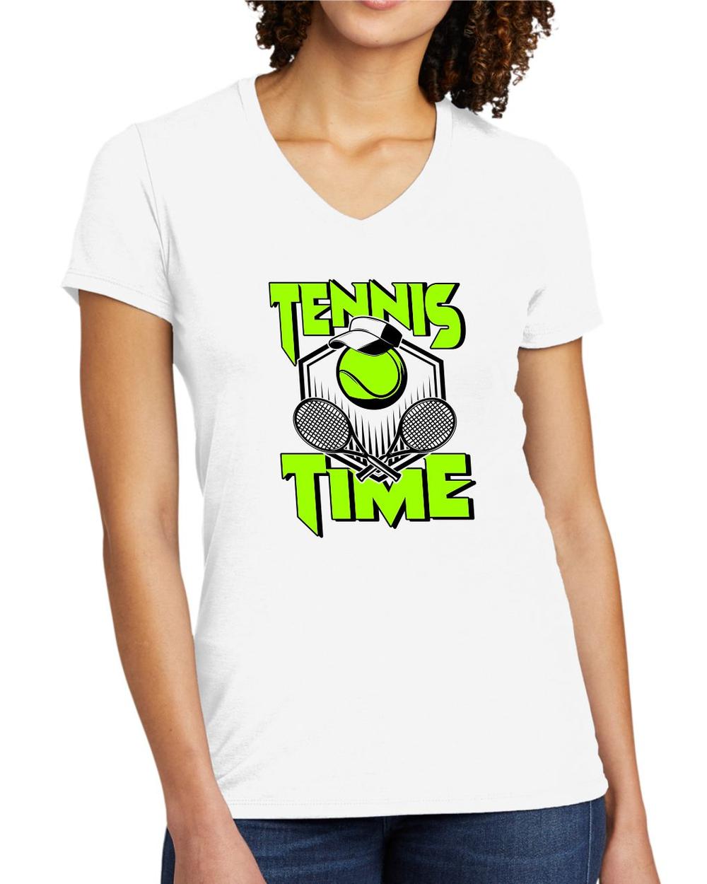 BMT Women's Tri-Blend V-Neck Tennis Time LifeStyle T-Shirt, color: Bright White