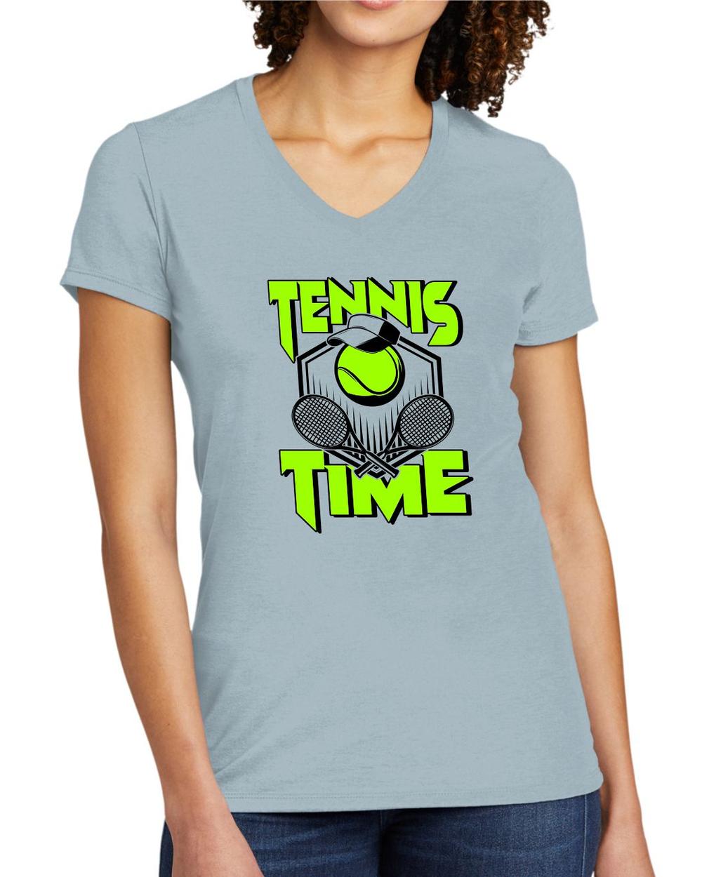BMT Women's Tri-Blend V-Neck Tennis Time LifeStyle T-Shirt, color: I Like You Blue