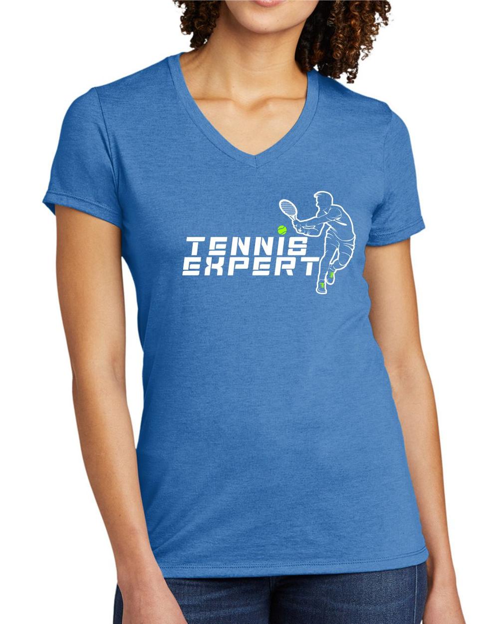BMT Women's Tri-Blend V-Neck Tennis Expert LifeStyle T-Shirt, color: Azure Blue