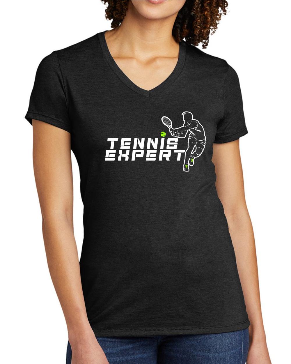 BMT Women's Tri-Blend V-Neck Tennis Expert LifeStyle T-Shirt, color: Space Black