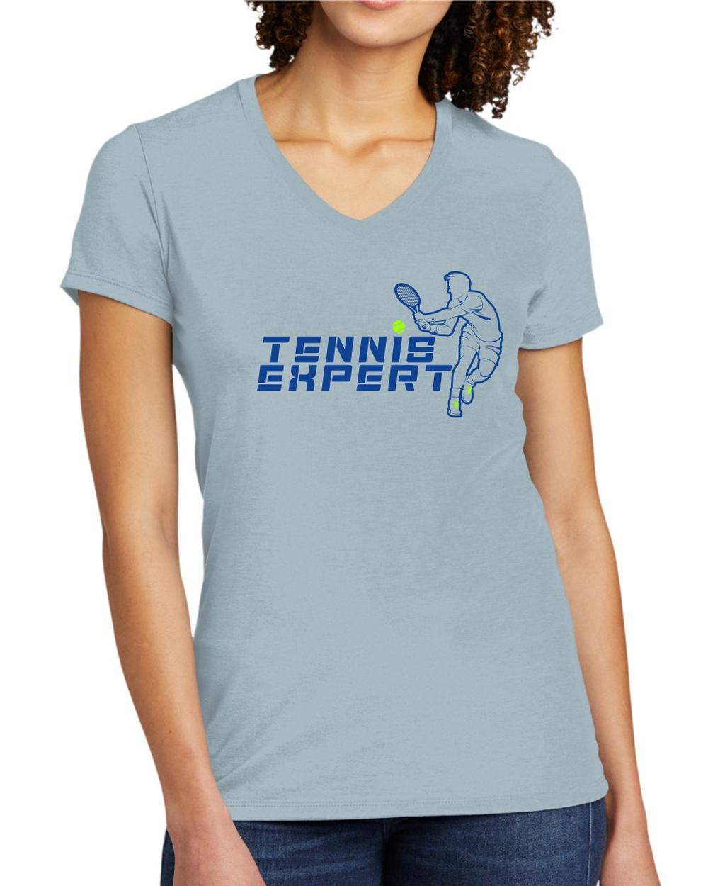 BMT Women's Tri-Blend V-Neck Tennis Expert LifeStyle T-Shirt, color: I Like You Blue