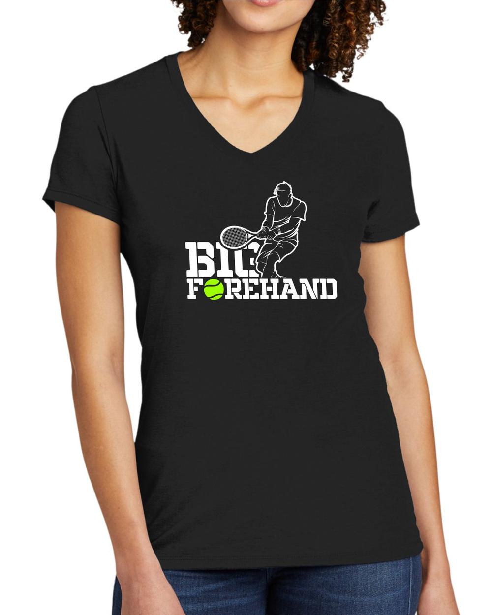 BMT Women's Tri-Blend V-Neck Big Forehand Tennis LifeStyle T-Shirt, color: Deep Black