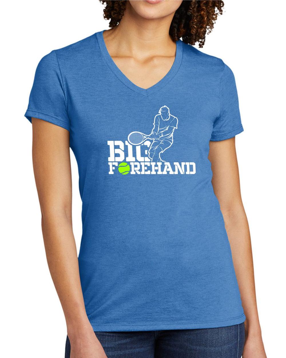 BMT Women's Tri-Blend V-Neck Big Forehand Tennis LifeStyle T-Shirt, color: Azure Blue
