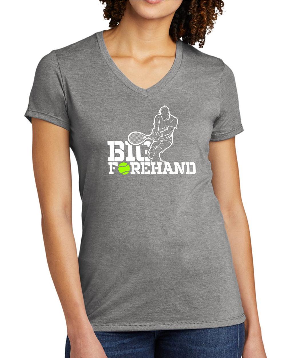 BMT Women's Tri-Blend V-Neck Big Forehand Tennis LifeStyle T-Shirt, color: Aluminum Grey