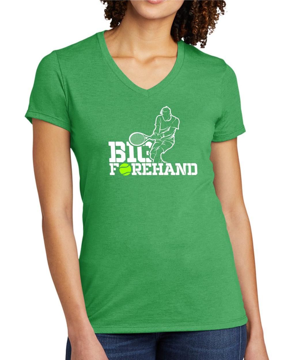 BMT Women's Tri-Blend V-Neck Big Forehand Tennis LifeStyle T-Shirt, color: Enviro Green