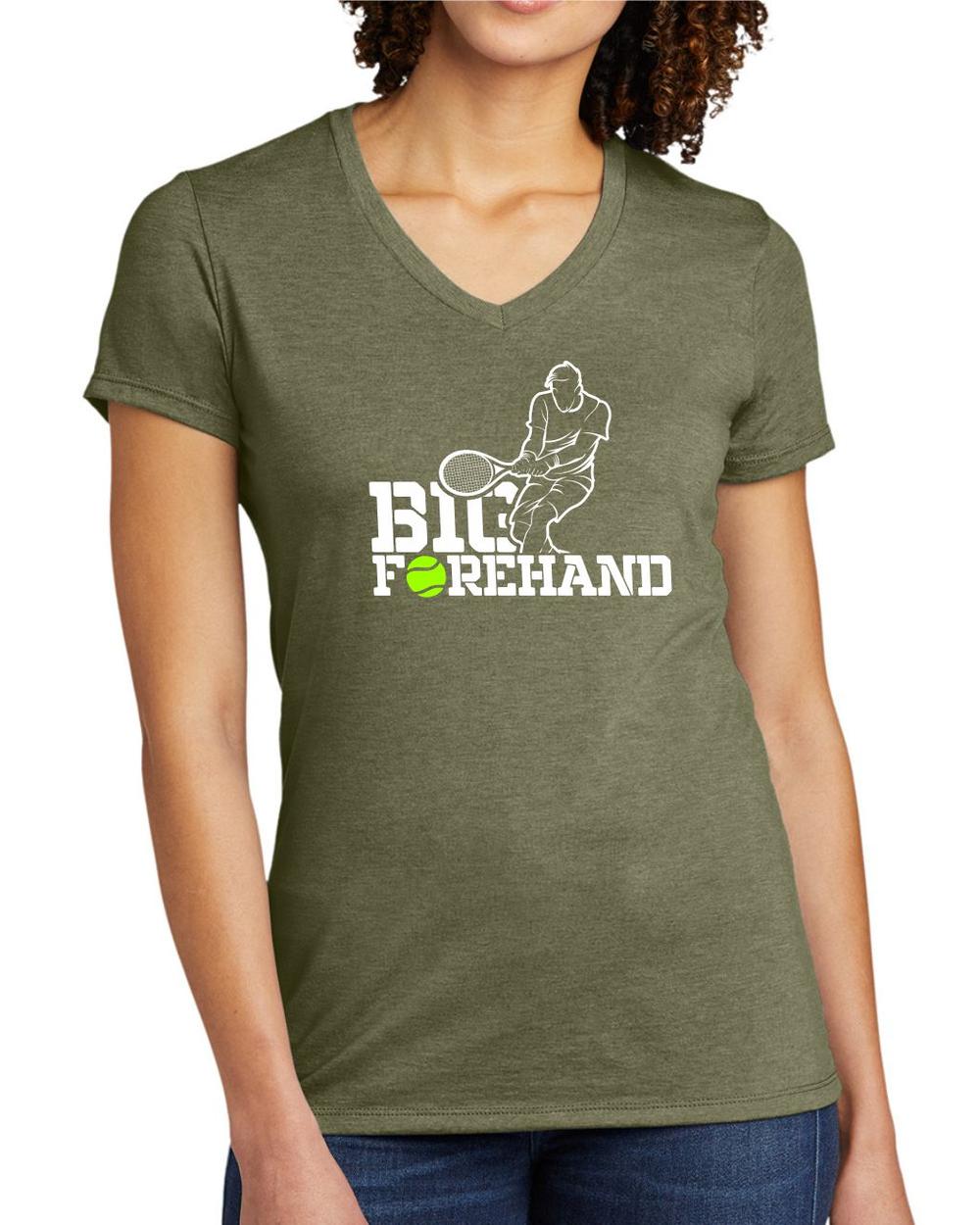 BMT Women's Tri-Blend V-Neck Big Forehand Tennis LifeStyle T-Shirt, color: Olive You Green