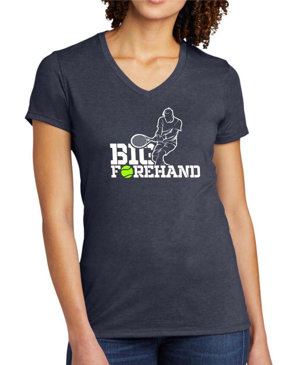 BMT Women's Tri-Blend V-Neck Big Forehand Tennis LifeStyle T-Shirt, color: Rebel Blue