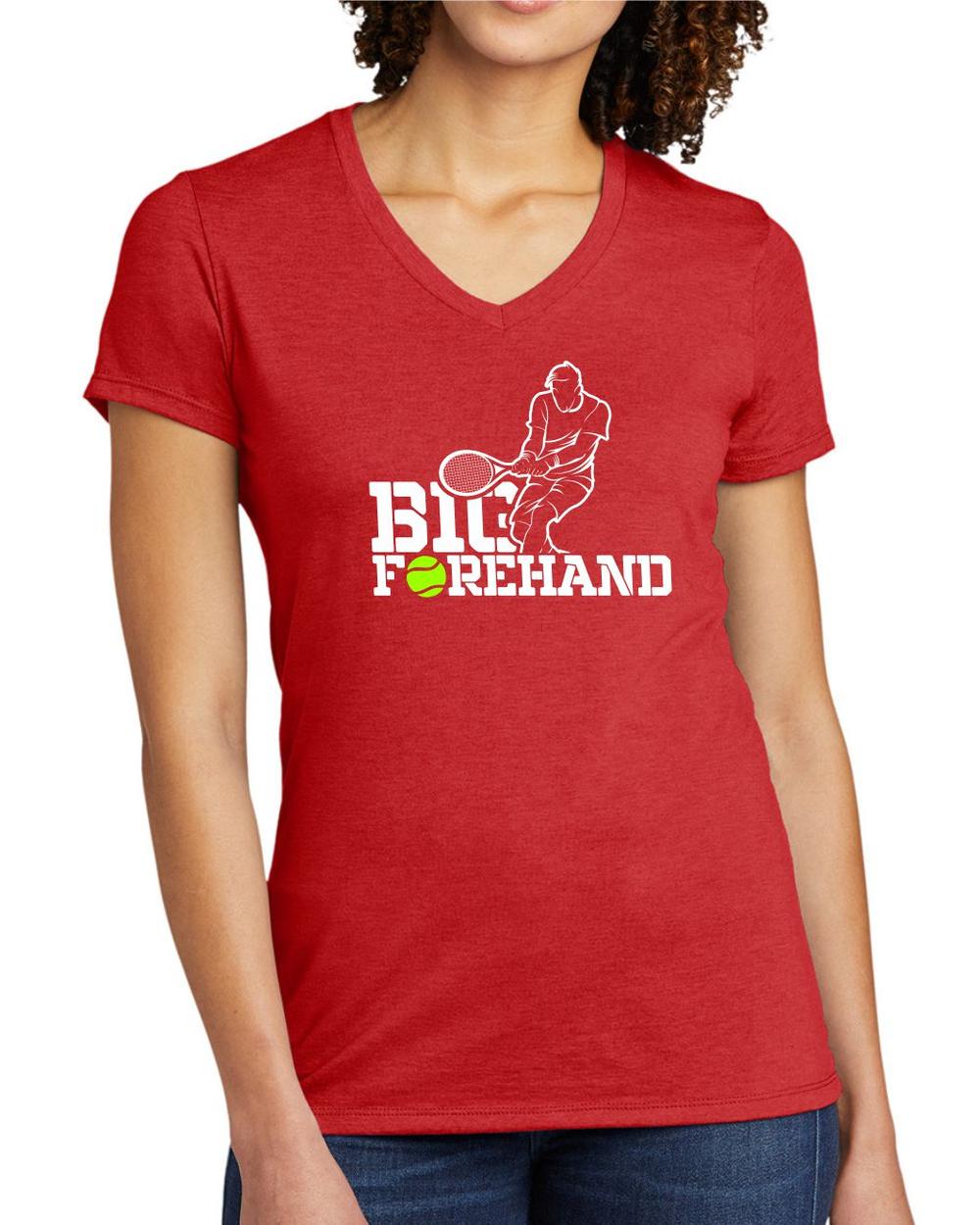 BMT Women's Tri-Blend V-Neck Big Forehand Tennis LifeStyle T-Shirt, color: Rise Up Red