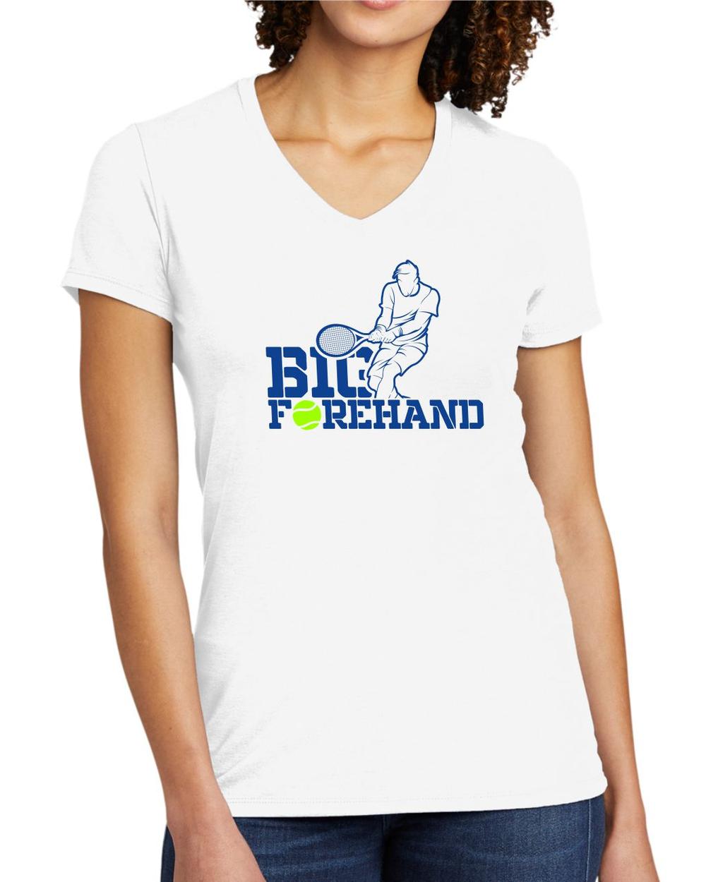 BMT Women's Tri-Blend V-Neck Big Forehand Tennis LifeStyle T-Shirt, color: Bright White