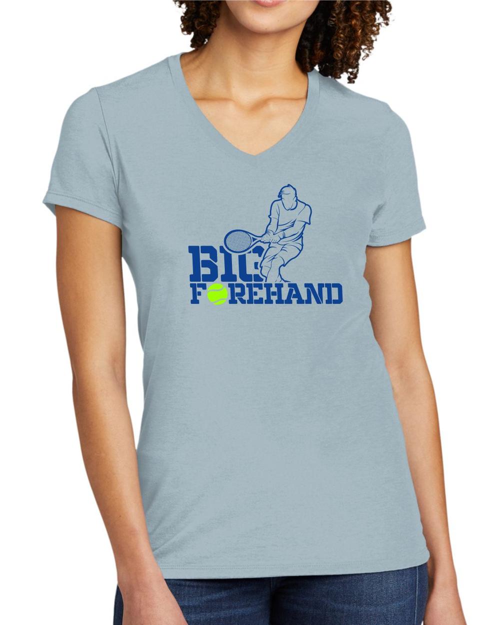BMT Women's Tri-Blend V-Neck Big Forehand Tennis LifeStyle T-Shirt, color: I Like You Blue
