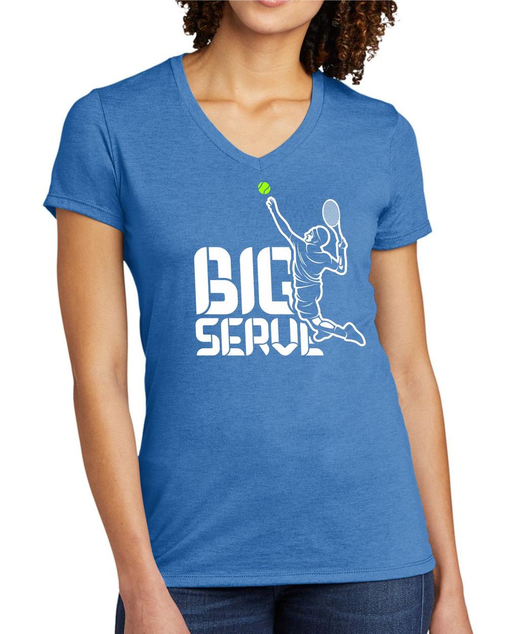 BMT Women's Tri-Blend V-Neck Big Serve Tennis LifeStyle T-Shirt, color: Azure Blue