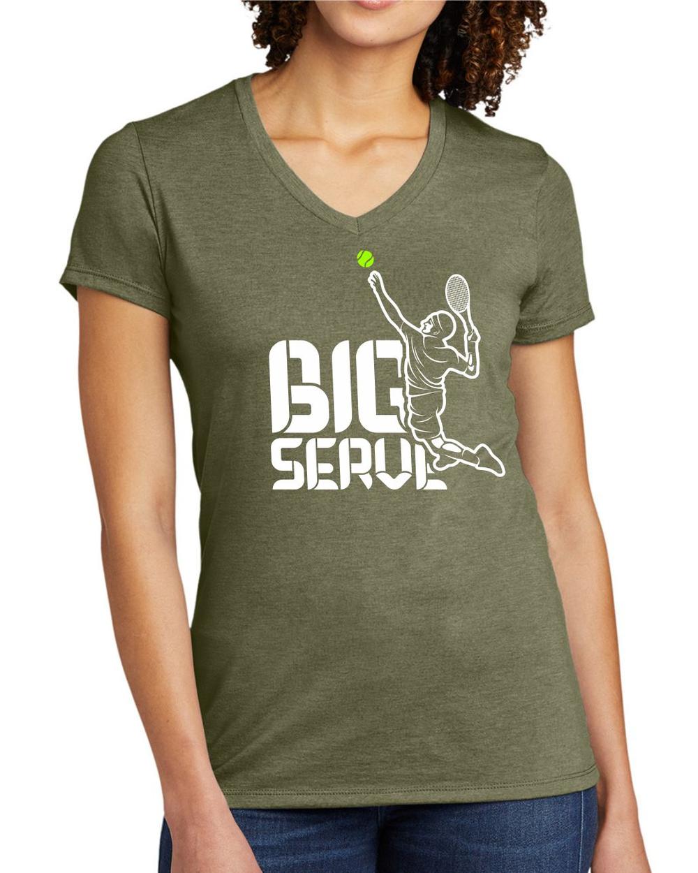 BMT Women's Tri-Blend V-Neck Big Serve Tennis LifeStyle T-Shirt, color: Olive You Green