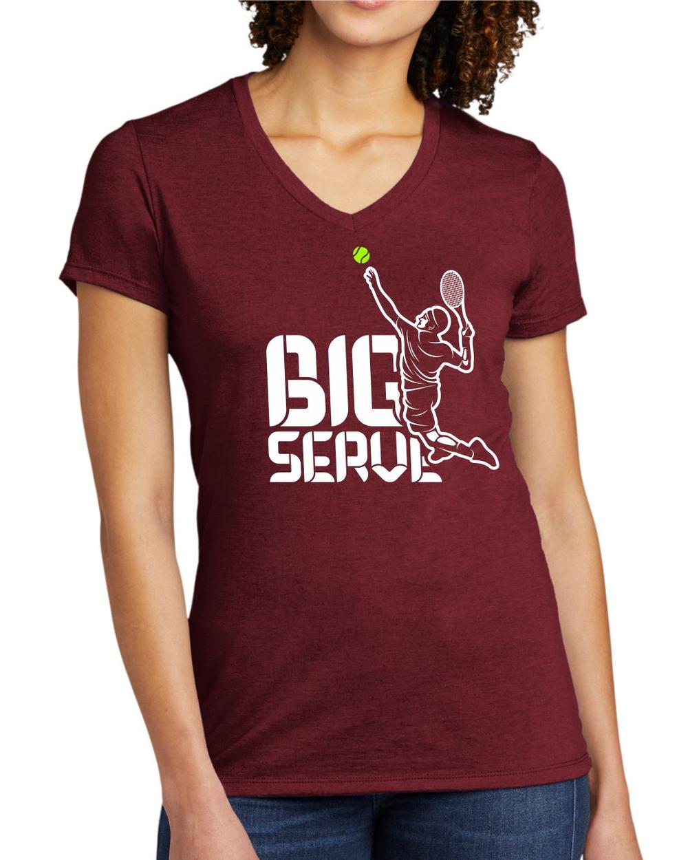 BMT Women's Tri-Blend V-Neck Big Serve Tennis LifeStyle T-Shirt, color: Vino Red