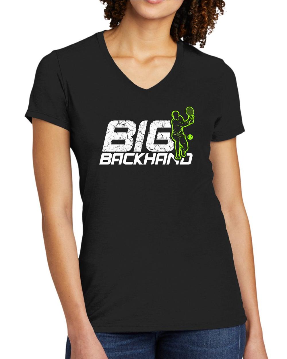BMT Women's Tri-Blend V-Neck Big Backhand Tennis LifeStyle T-Shirt, color: Deep Black