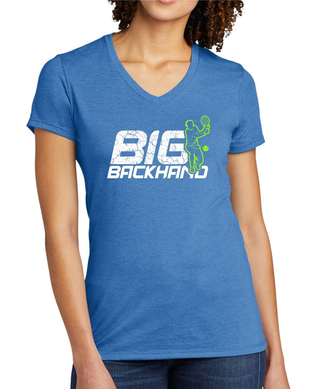 BMT Women's Tri-Blend V-Neck Big Backhand Tennis LifeStyle T-Shirt, color: Azure Blue