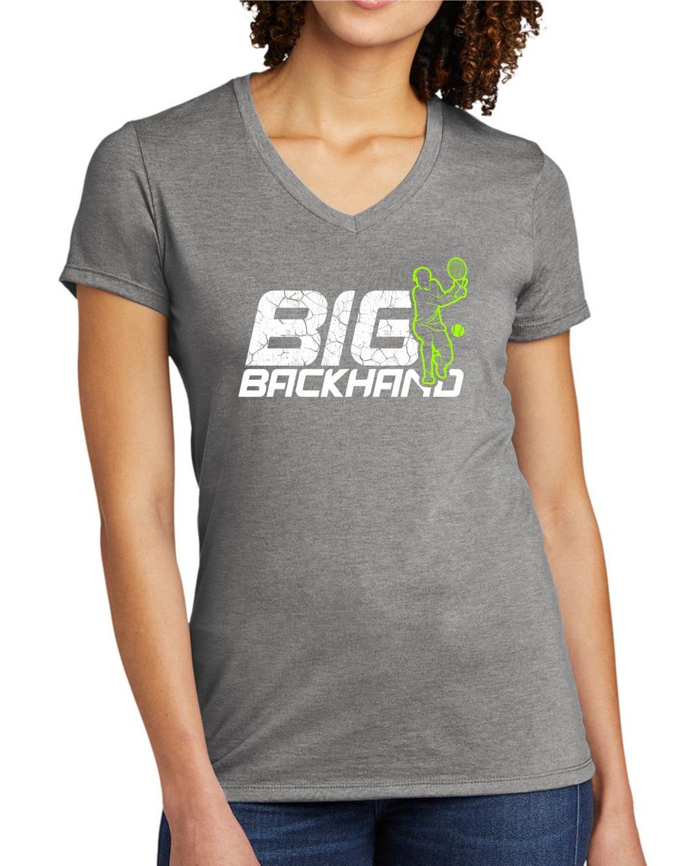 BMT Women's Tri-Blend V-Neck Big Backhand Tennis LifeStyle T-Shirt, color: Aluminum Grey
