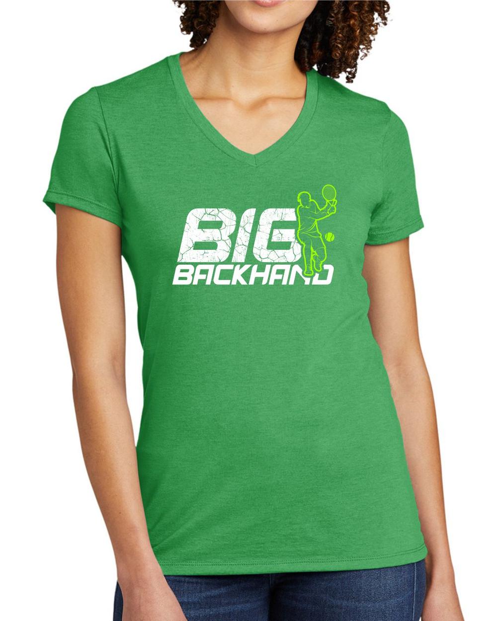 BMT Women's Tri-Blend V-Neck Big Backhand Tennis LifeStyle T-Shirt, color: Enviro Green