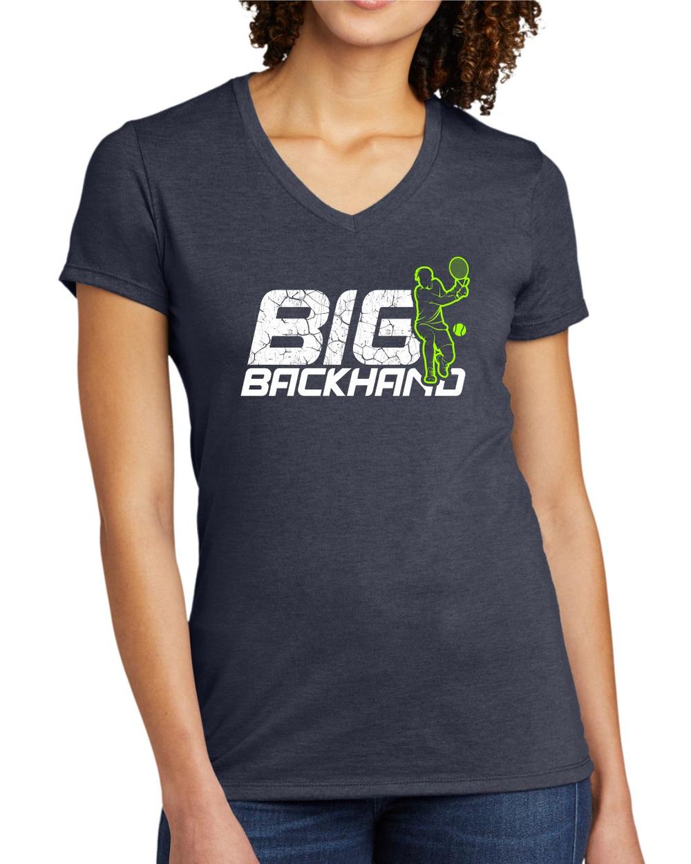 BMT Women's Tri-Blend V-Neck Big Backhand Tennis LifeStyle T-Shirt, color: Rebel Blue