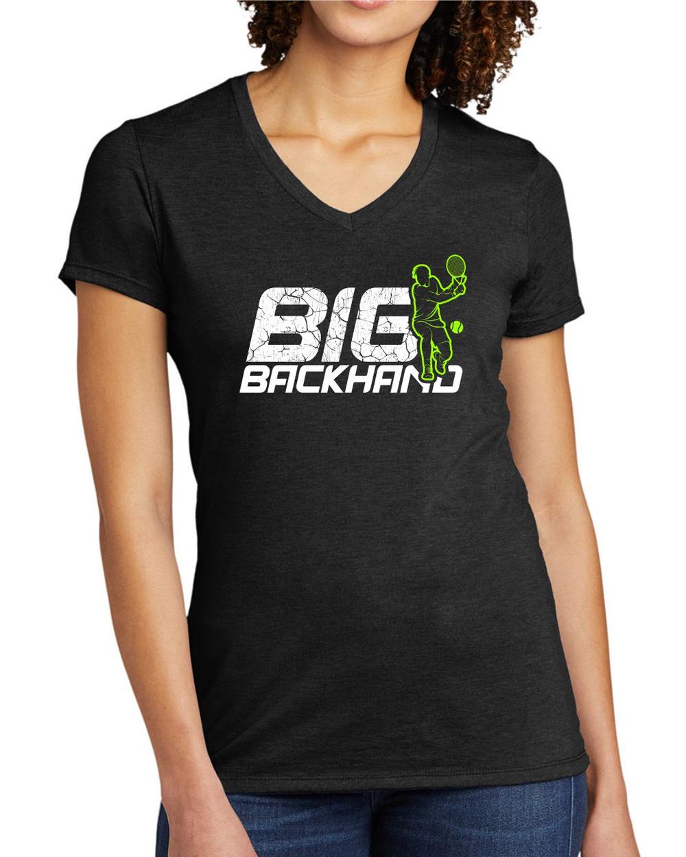 BMT Women's Tri-Blend V-Neck Big Backhand Tennis LifeStyle T-Shirt, color: Space Black