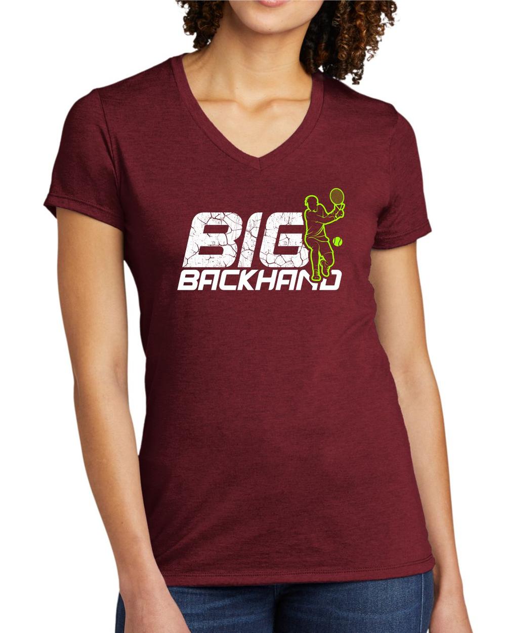 BMT Women's Tri-Blend V-Neck Big Backhand Tennis LifeStyle T-Shirt, color: Vino Red