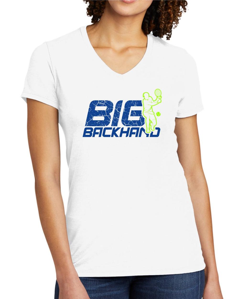 BMT Women's Tri-Blend V-Neck Big Backhand Tennis LifeStyle T-Shirt, color: Bright White