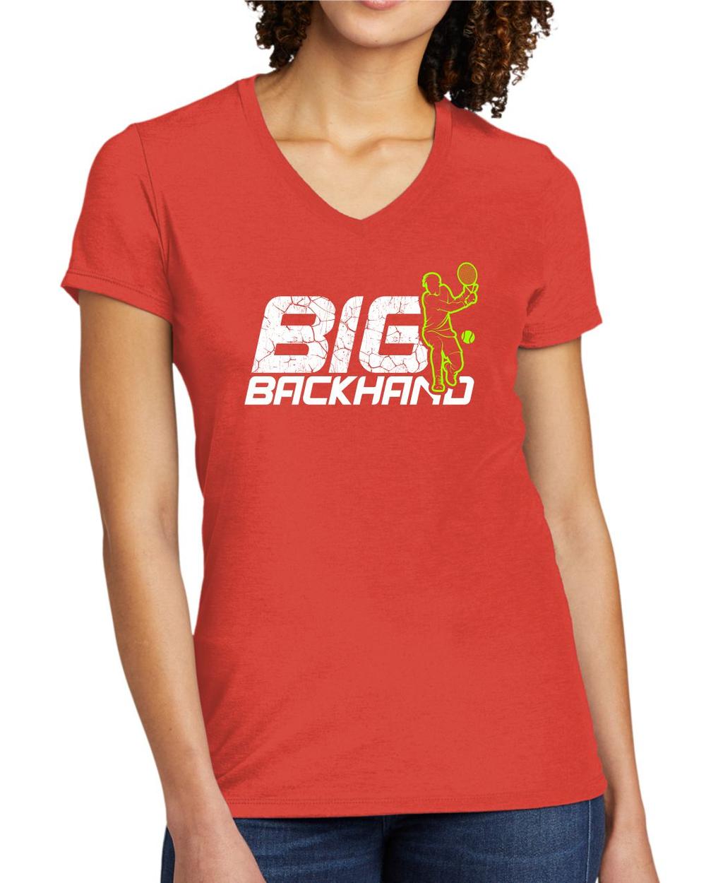 BMT Women's Tri-Blend V-Neck Big Backhand Tennis LifeStyle T-Shirt, color: Desert Sun