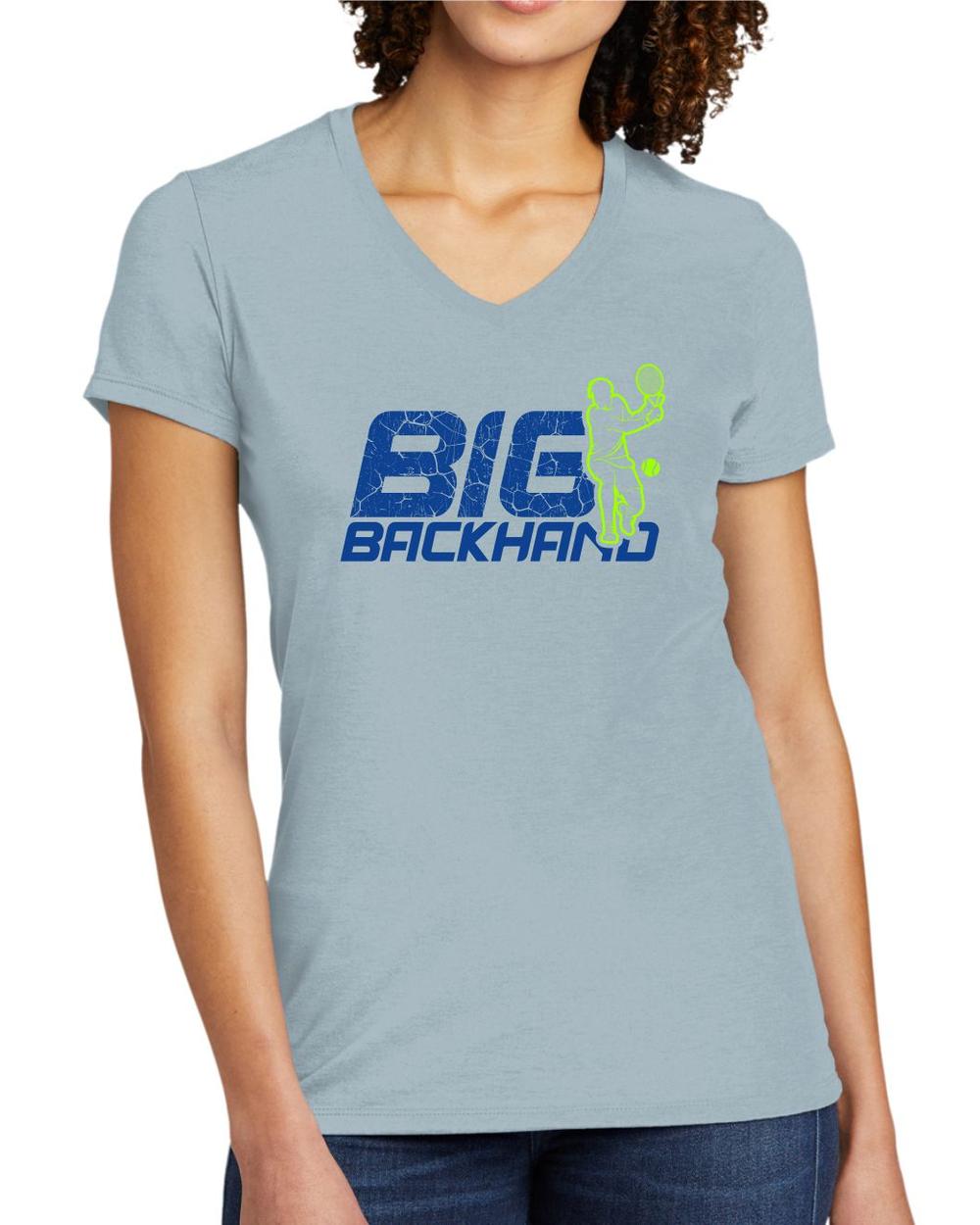 BMT Women's Tri-Blend V-Neck Big Backhand Tennis LifeStyle T-Shirt, color: I Like You Blue