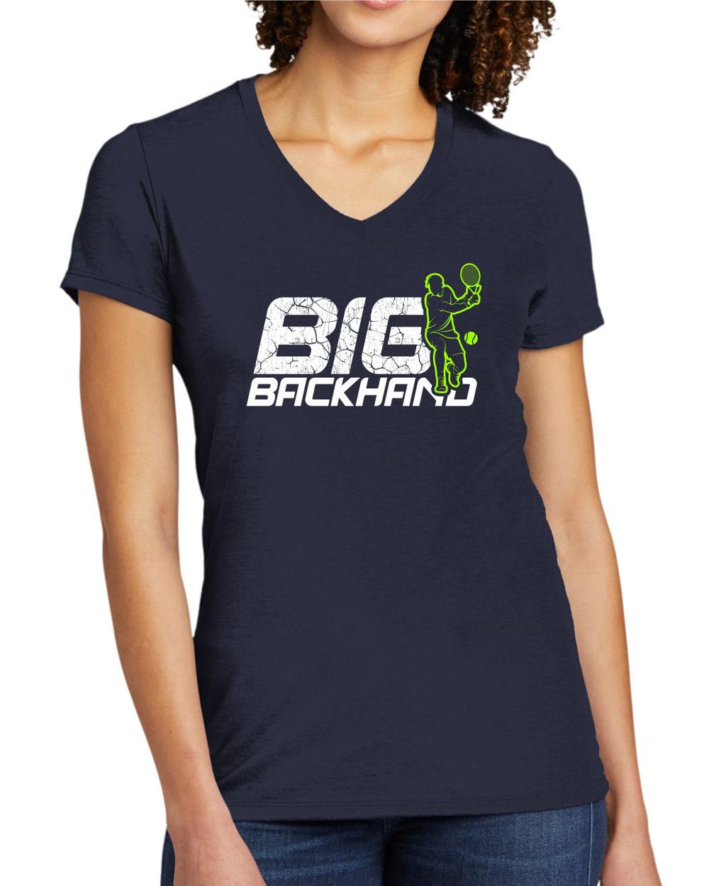BMT Women's Tri-Blend V-Neck Big Backhand Tennis LifeStyle T-Shirt, color: Night Sky Navy