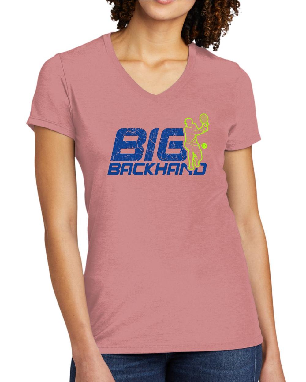 BMT Women's Tri-Blend V-Neck Big Backhand Tennis LifeStyle T-Shirt, color: Vintage Rose