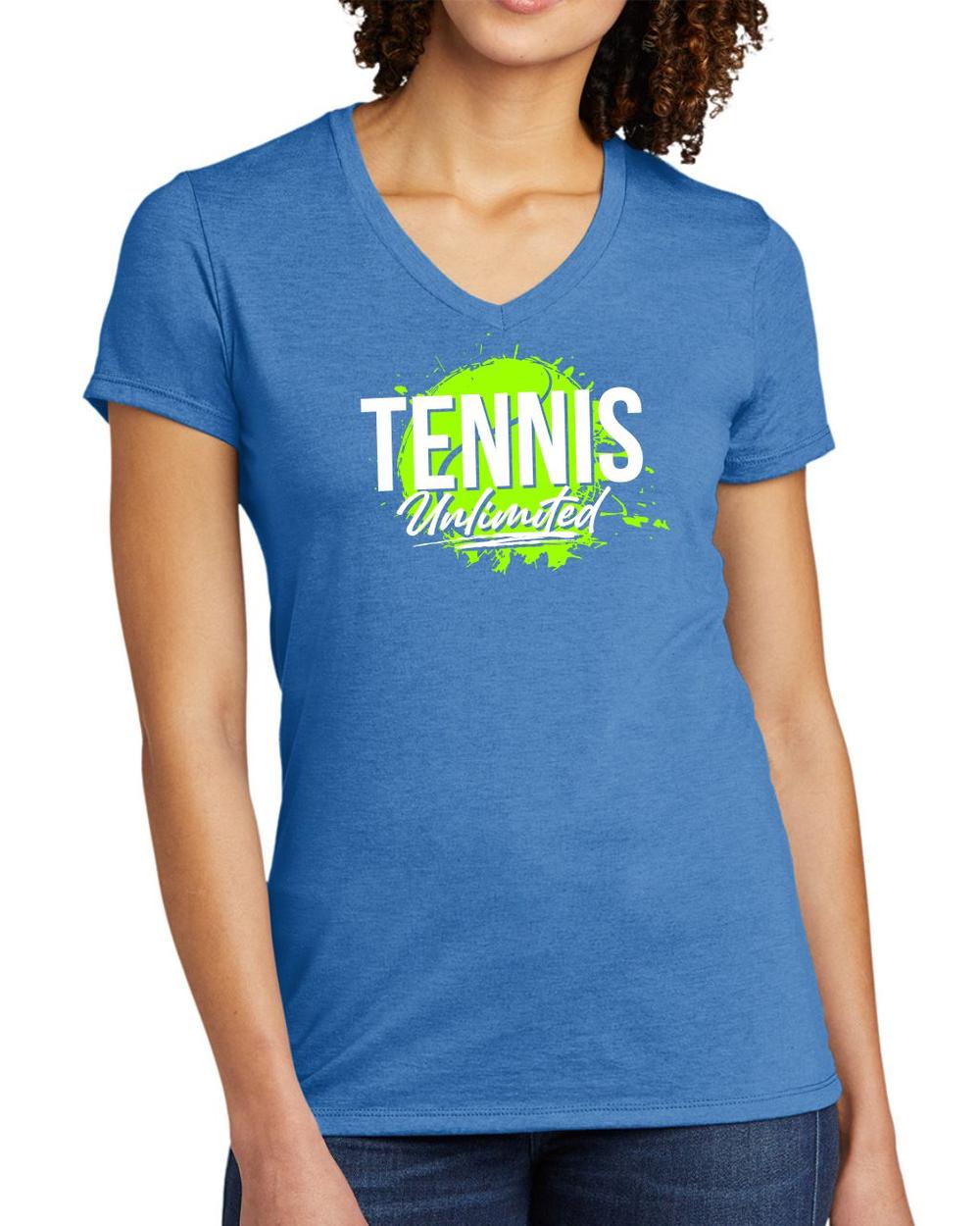 BMT Women's Tri-Blend V-Neck Tennis Unlimited LifeStyle T-Shirt, color: Azure Blue