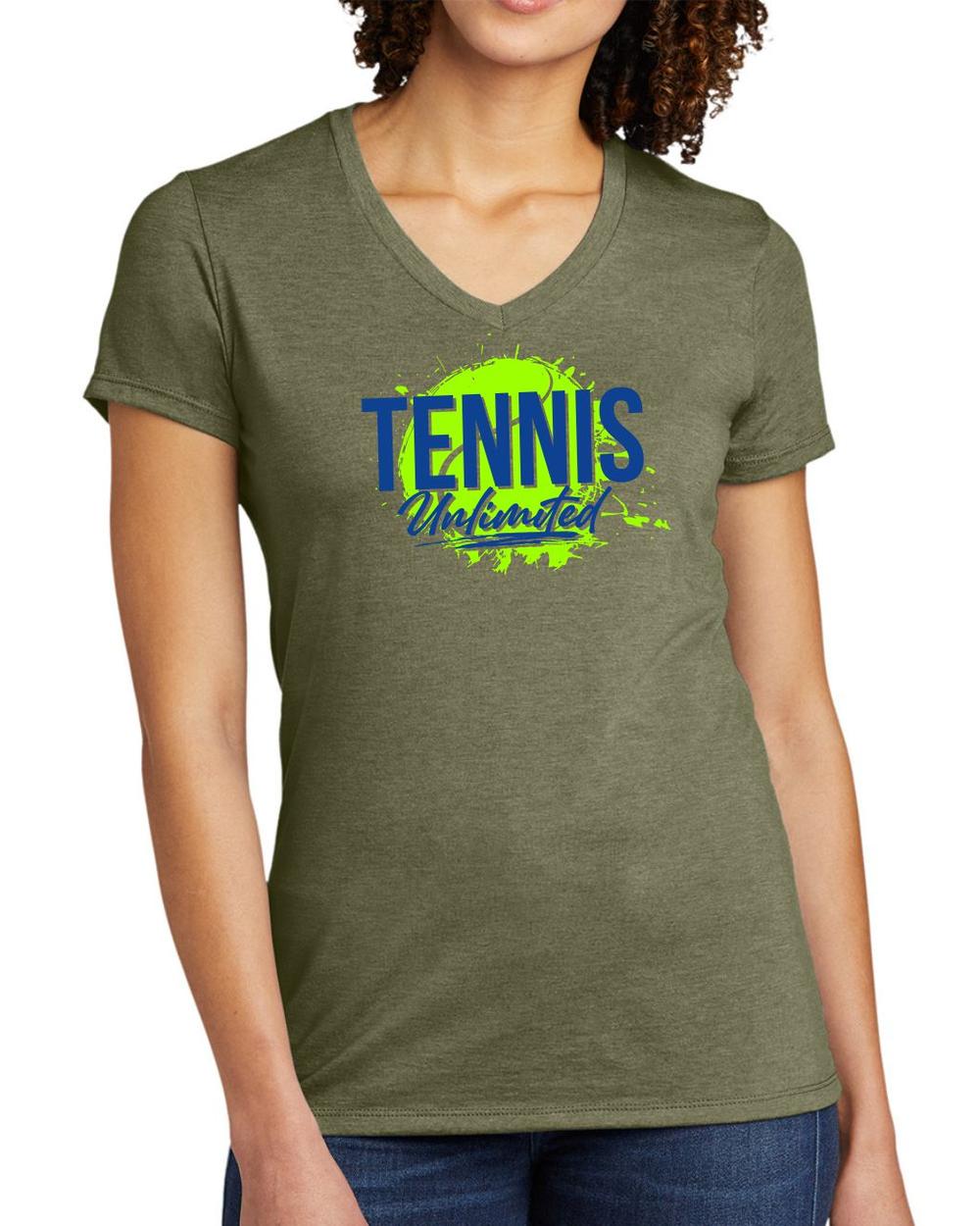 BMT Women's Tri-Blend V-Neck Tennis Unlimited LifeStyle T-Shirt, color: Olive You Green