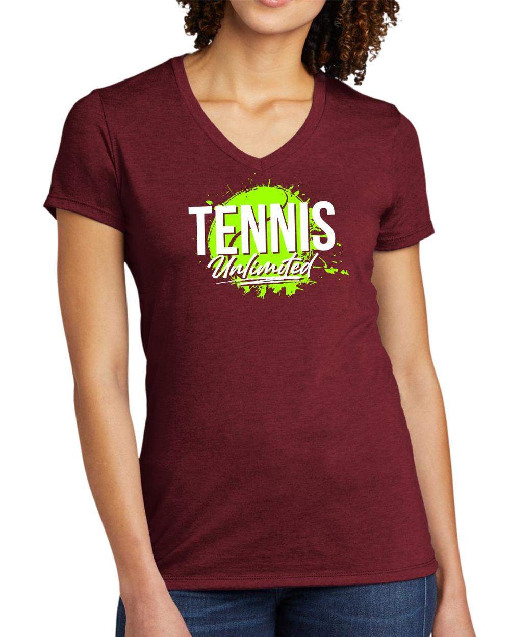 BMT Women's Tri-Blend V-Neck Tennis Unlimited LifeStyle T-Shirt, color: Vino Red