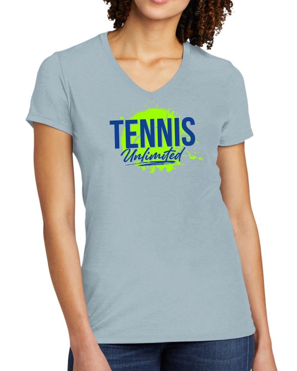 BMT Women's Tri-Blend V-Neck Tennis Unlimited LifeStyle T-Shirt, color: I Like You Blue