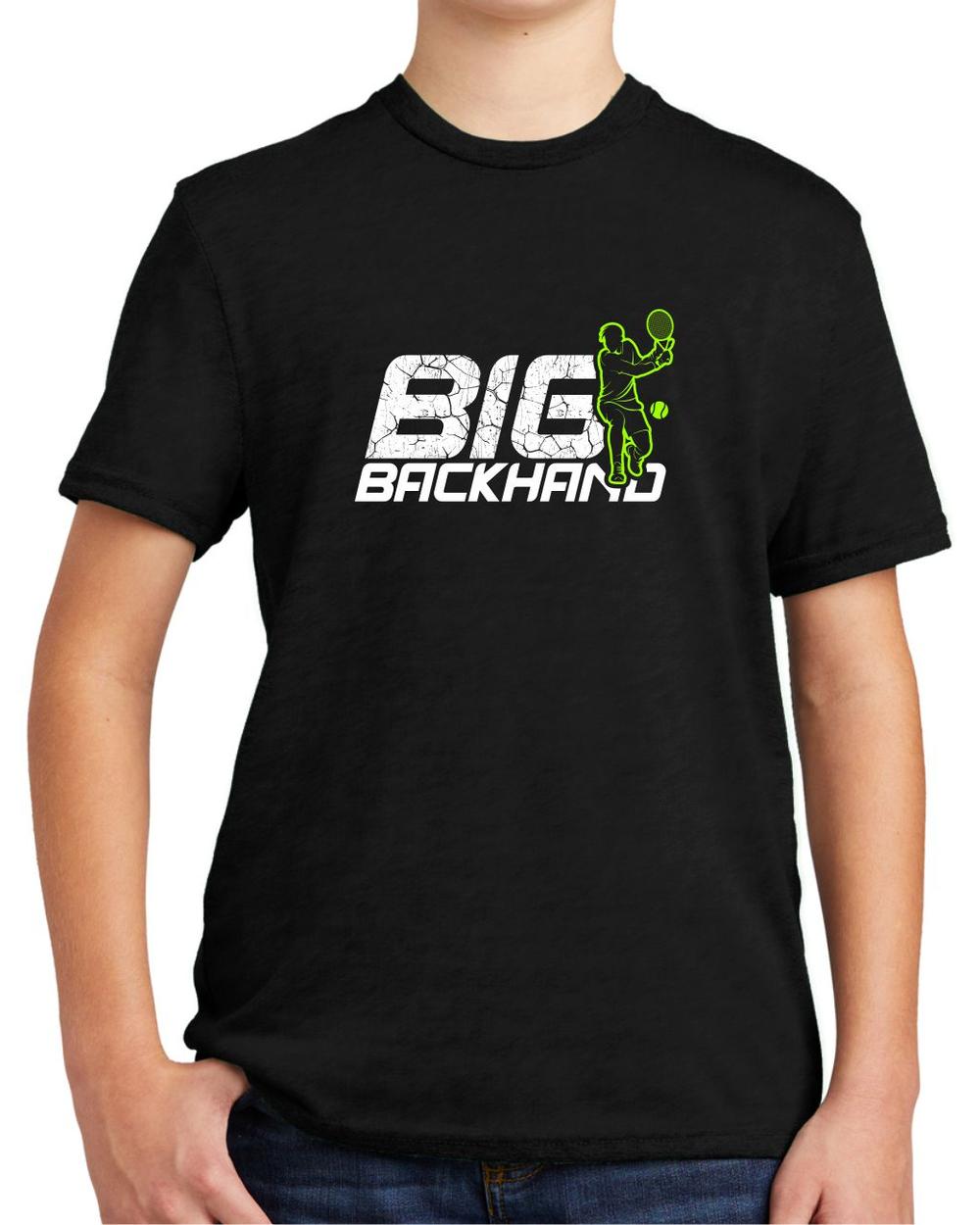BMT Youth Tri-Blend Big Backhand Tennis LifeStyle T-Shirt, color: Deep Black