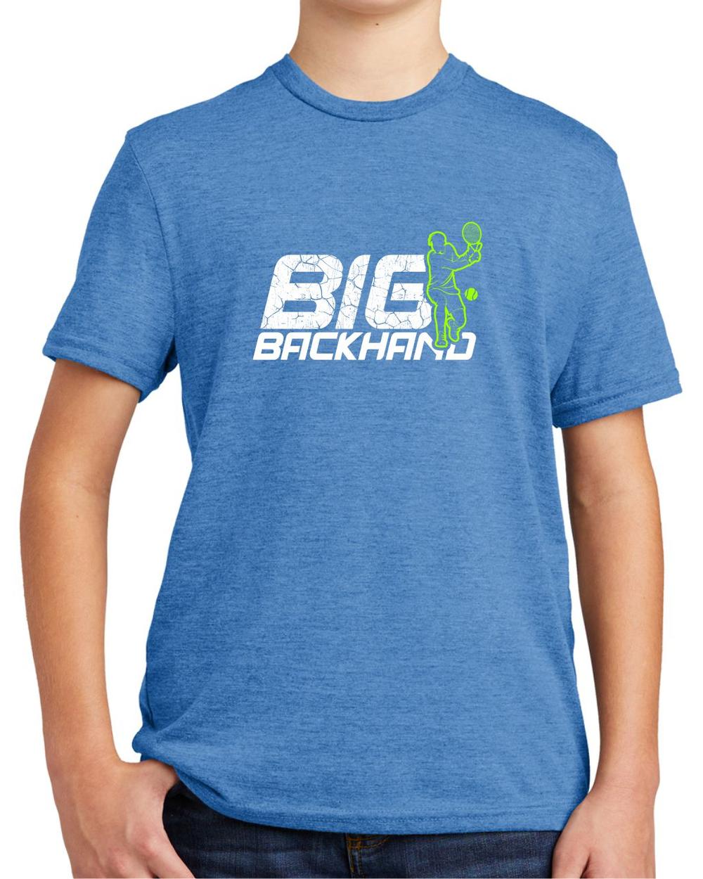BMT Youth Tri-Blend Big Backhand Tennis LifeStyle T-Shirt, color: Azure Blue