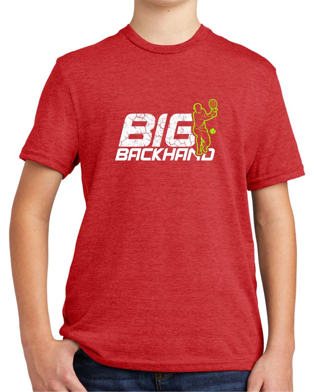 BMT Youth Tri-Blend Big Backhand Tennis LifeStyle T-Shirt, color: Rise Up Red
