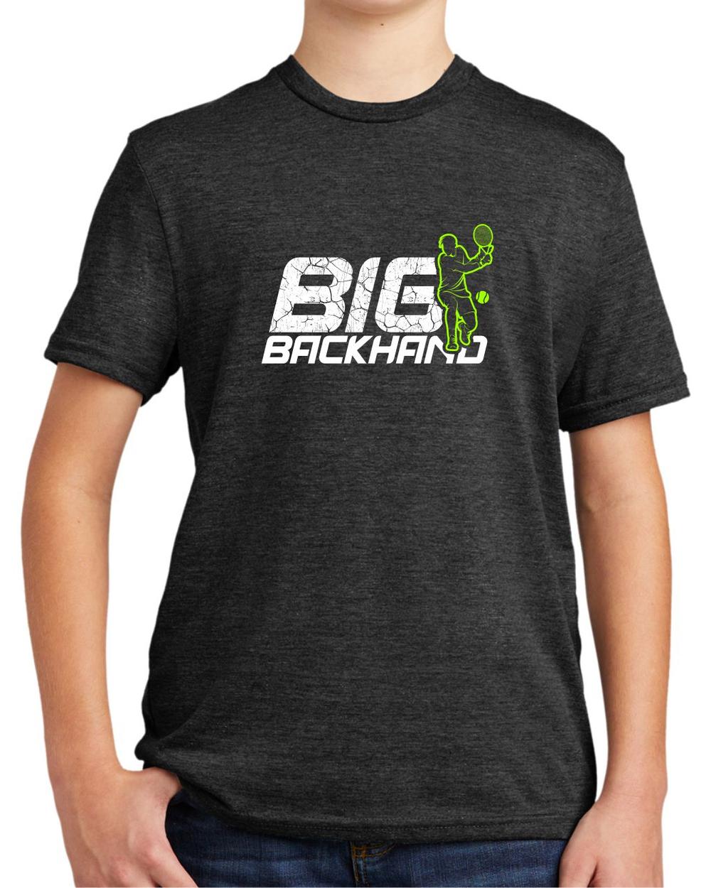 BMT Youth Tri-Blend Big Backhand Tennis LifeStyle T-Shirt, color: Space Black