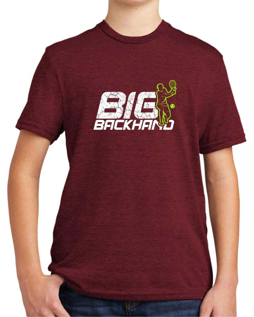 BMT Youth Tri-Blend Big Backhand Tennis LifeStyle T-Shirt, color: Vino Red
