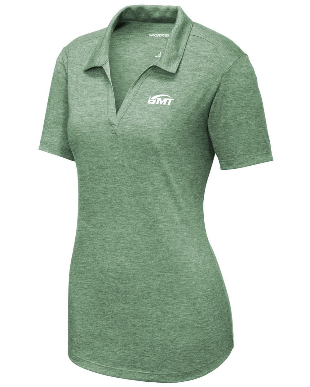 BMT Women's PosiCharge TriBlend Tennis Golf Shirt, color: Forest Green Heather