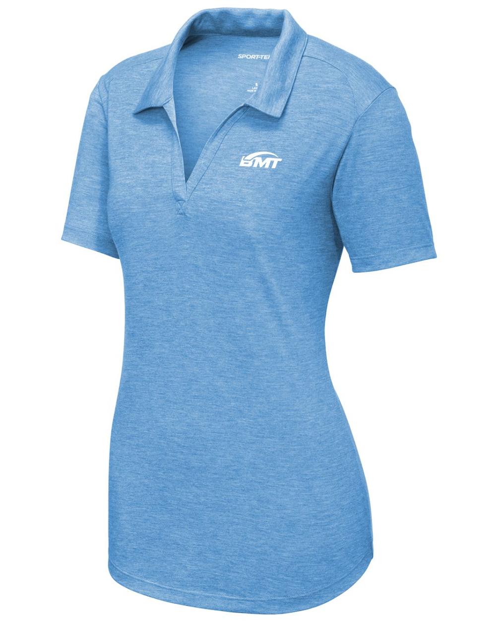 BMT Women's PosiCharge TriBlend Tennis Golf Shirt, color: Pond Blue Heather
