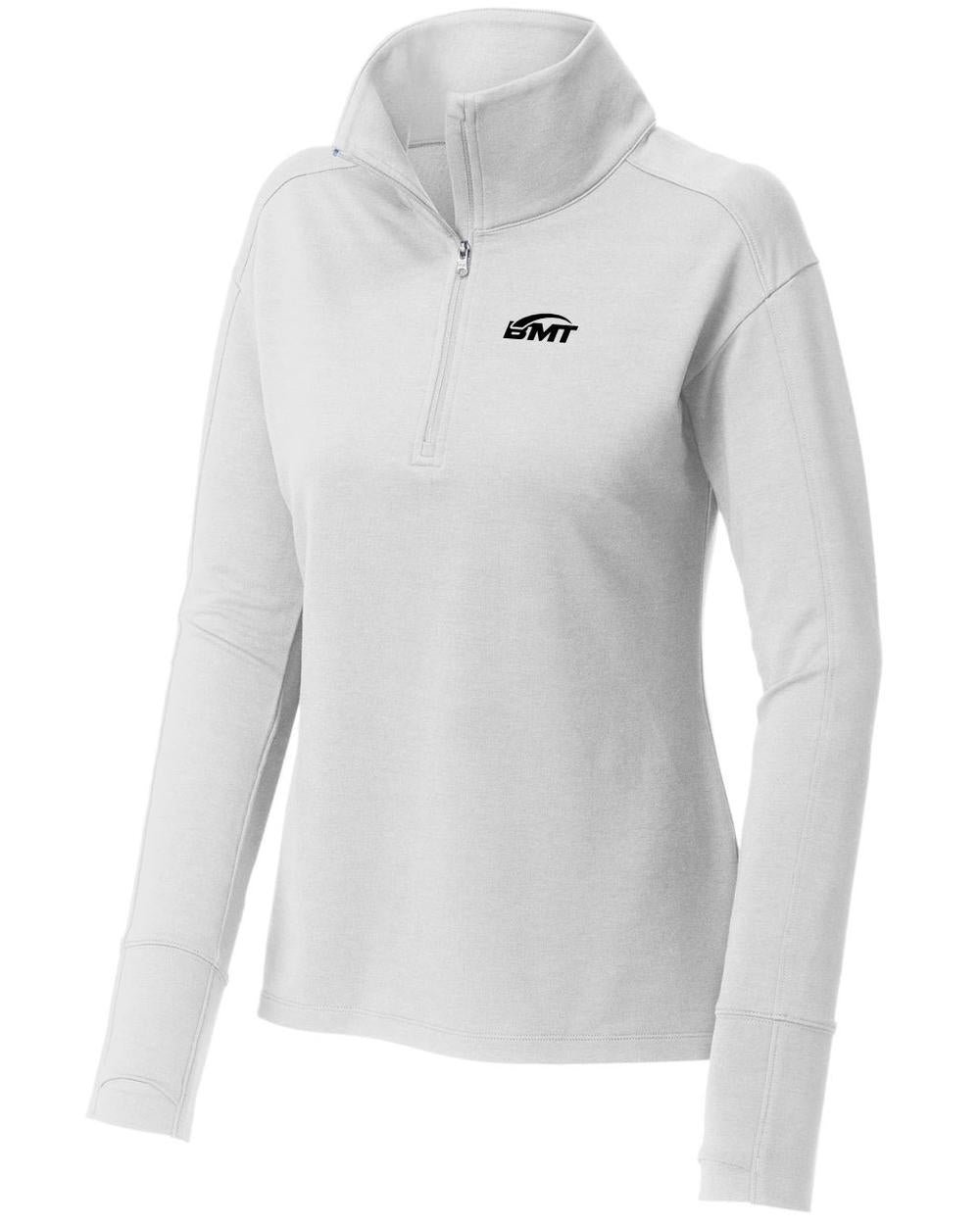 BMT Women's Sport-Wick FlexFleece 1/4-Zip Tennis Pullover, color: White