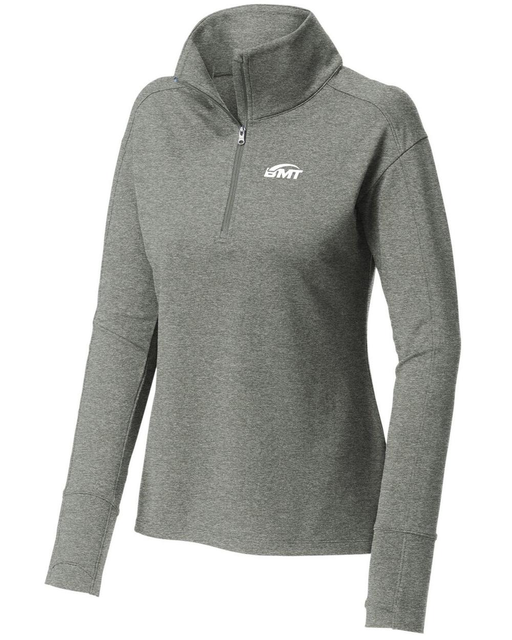 BMT Women's Sport-Wick FlexFleece 1/4-Zip Tennis Pullover, color: Light Grey Heather