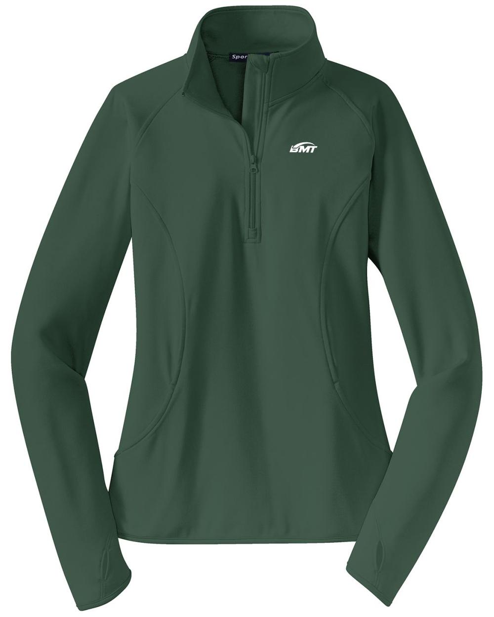 BMT Women's Sport-Wick Stretch 1/2-Zip Tennis Pullover, color: Forest Green